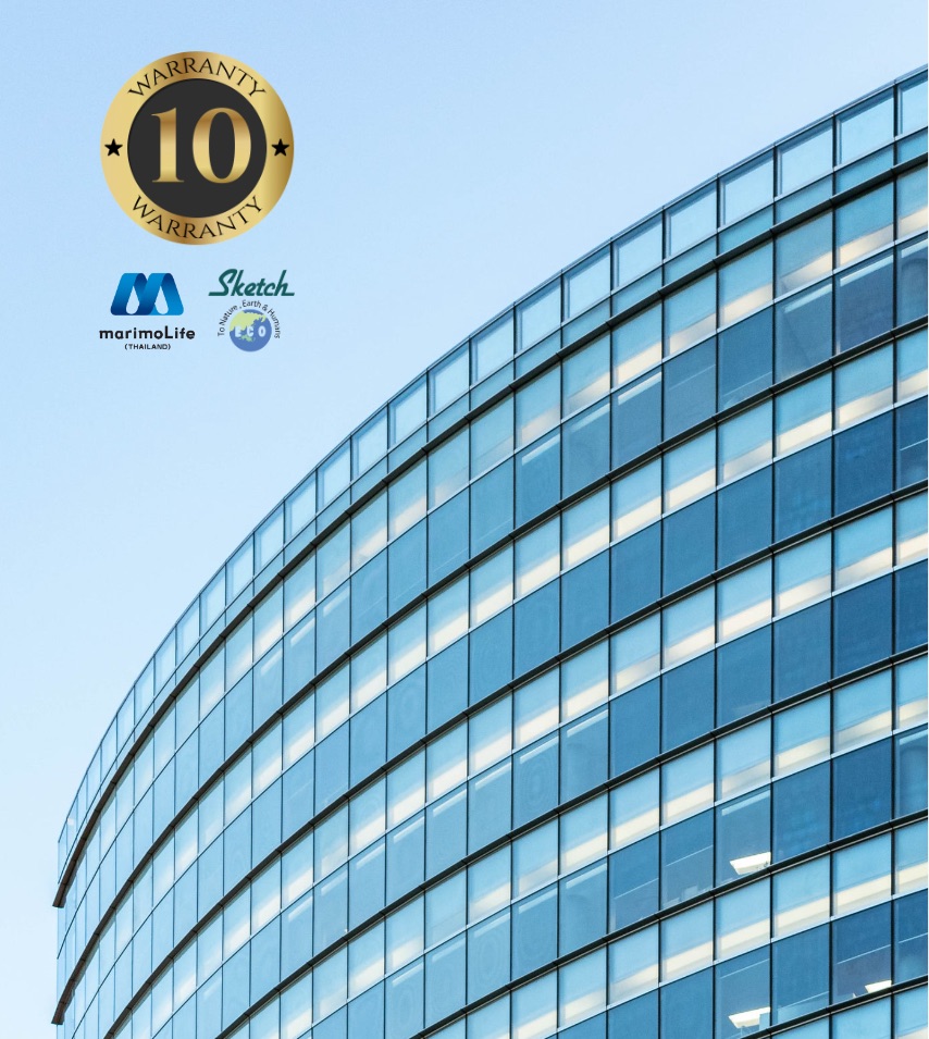 อาคารกระจกโค้งพร้อมตราสัญลักษณ์รับประกัน 10 ปี
